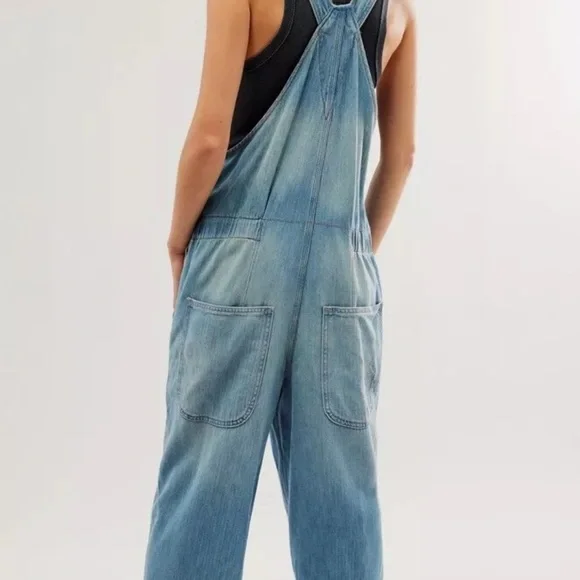 Free People Hunter Denim Overall We The Free Adjustable Straps Slouchy Century - Picture 2 of 5